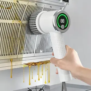 Portable Electric Rotating Cleaning Brush, LED Display Cordless Cleaner, 2 Speed, 6 Replaceable Heads, Short Design, Kitchen Bathroom Floor Car Tile