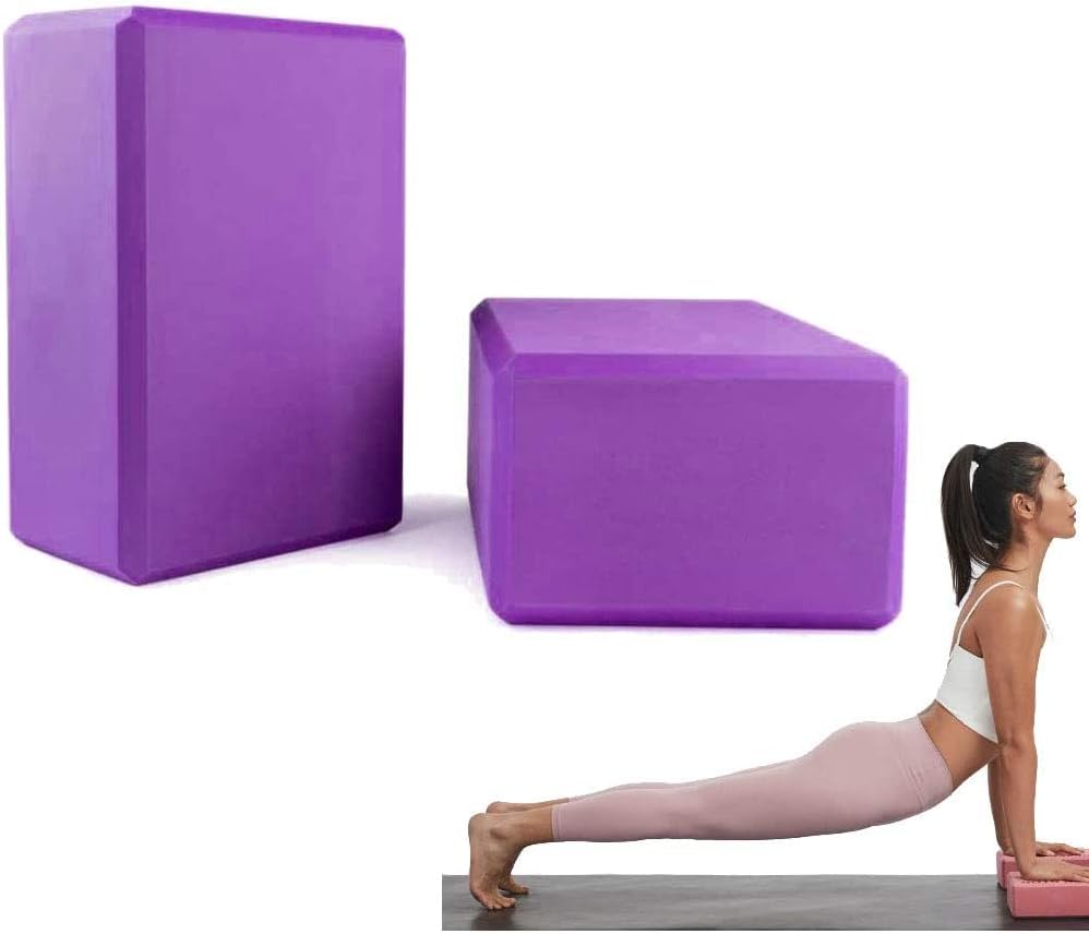 2 yoga blocks, high-density EVA foam bricks for training, fitness exercises, stretching, and meditation (purple)
