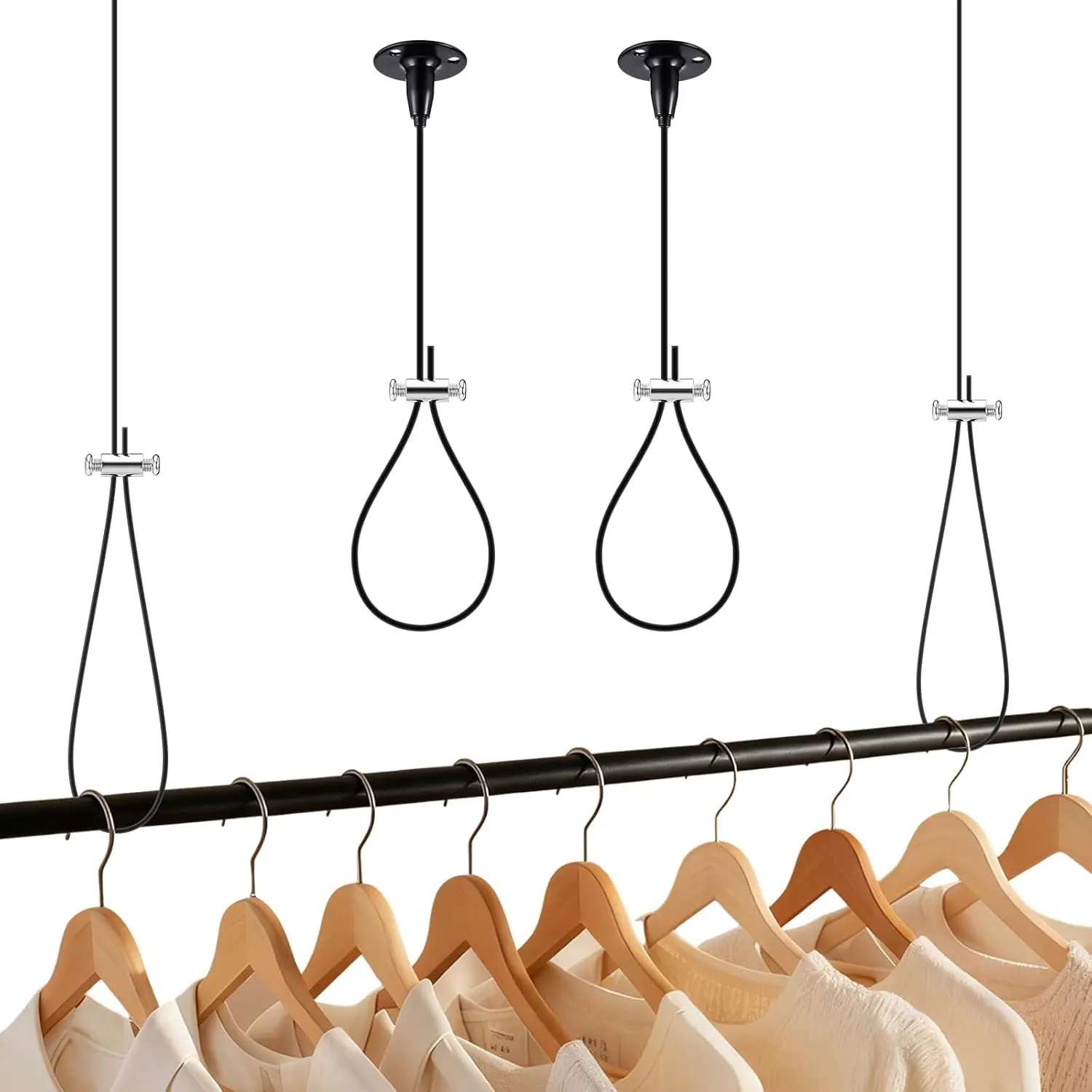 2 Pcs Ceiling Support for Closet Rod Adjustable 60″ Ceiling Suspension Holder for Curved, L-shaped & Straight Clothes Rails Stainless Steel Ceilings Support Closet Bracket Assembly