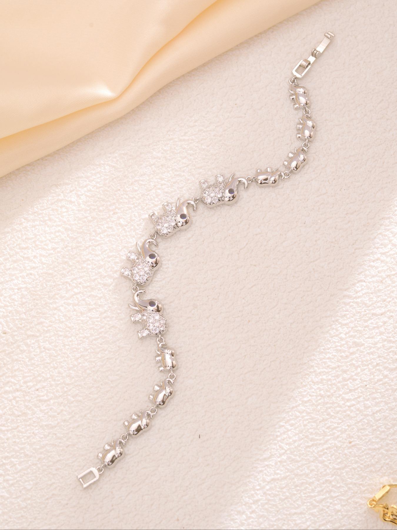 Cute Elephant Sparkling Zircon Stackable Bracelet for Women, Copper Jewelry Gift, Simple Animal Design, Fashion Accessory for Daily Wear