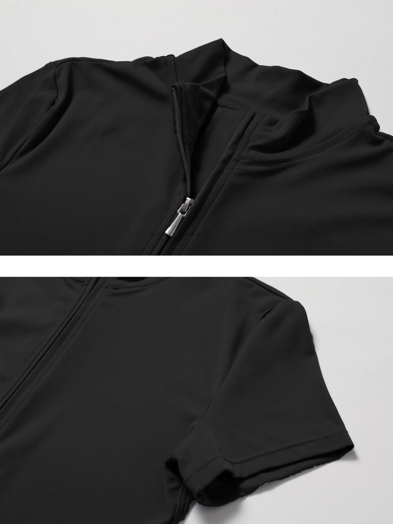 Women's Solid Zip Up Mock Neck Sports Jumpsuit, Sporty  Fit High Stretch Seamless Sleeveless Jumpsuit for Yoga Gym Workout, Ladies Athlete Sportswear for Summer