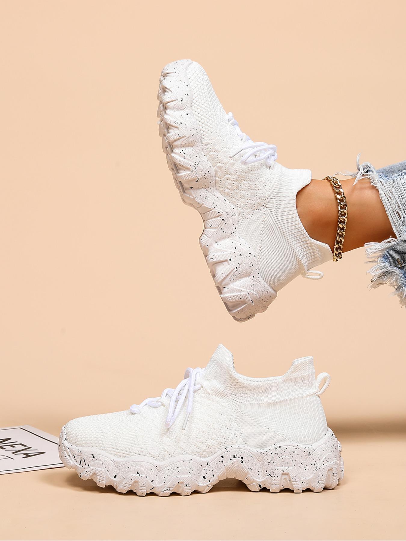 Women's Fashionable Lace Up Low Top Sneakers, Casual Comfortable Breathable Knitted Running Shoes, All-match Basic Shoes for Daily Wear