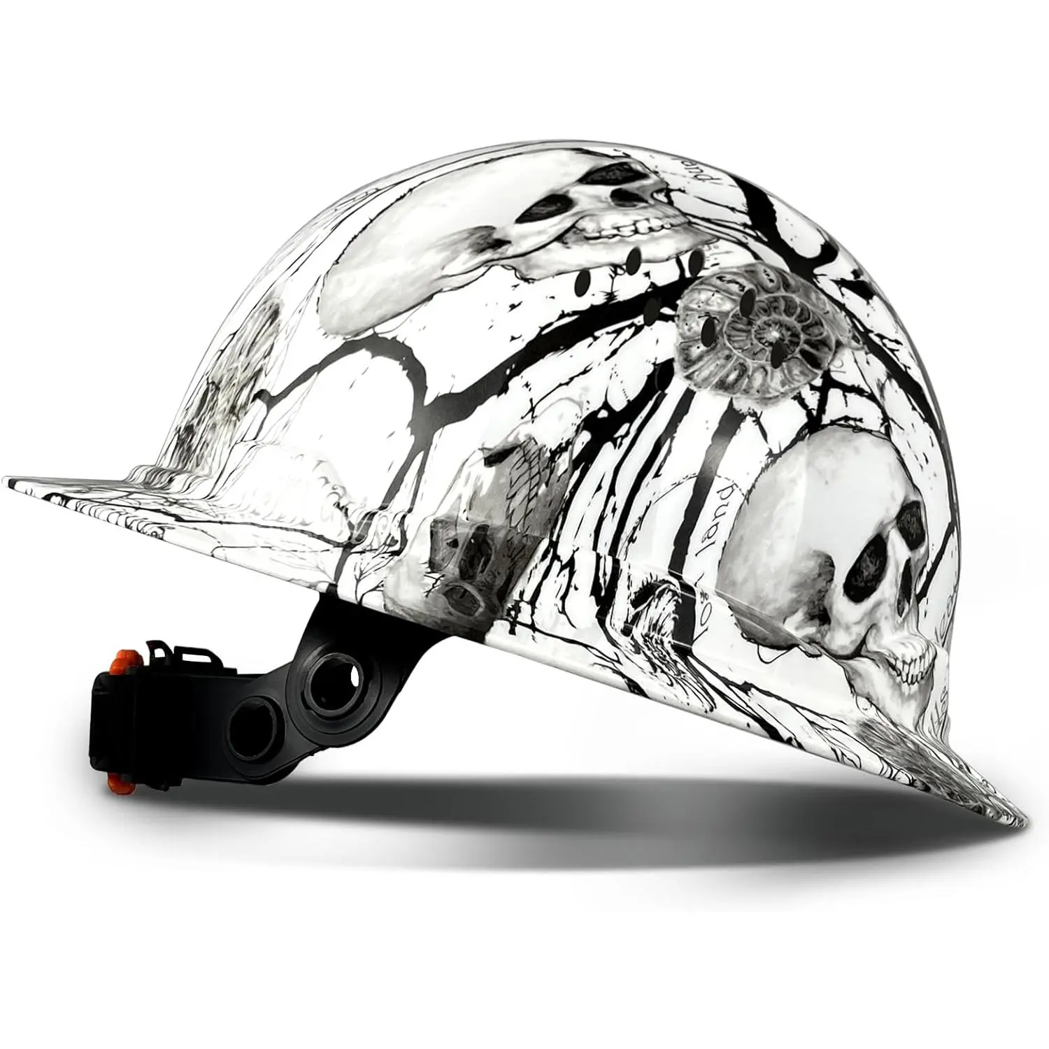 Unisex Vented Safety Hard Hat - Full Brim, Carbon Look, 6-Point Cradle, Chin Strap, Adjustable All-Seasons Outdoor Work Gear