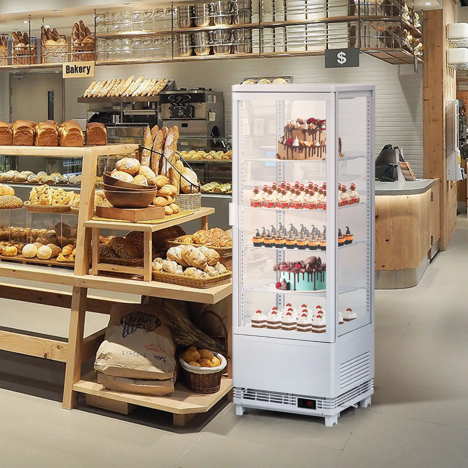 Commercial Display Refrigerator, Commercial Display Refrigerator 4.2 Cu ft, Display Fridge, Double-Layered Glass Display Cake Fridge with Interior LED Lighting, Single-Door Bakery Display Refrigerato ﻿