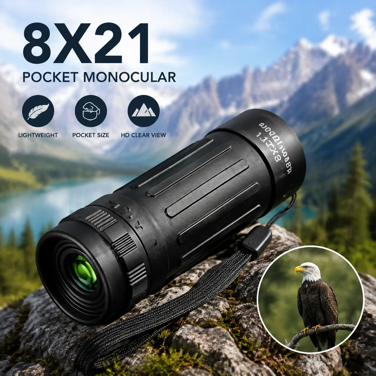 8x21 HD Monocular Telescope, High Power Clear Vision Pocket Scope and Mini Monocular for Men Women, Camping, Hunting, Sports, Bird Watching, Travel and Outdoor Gear