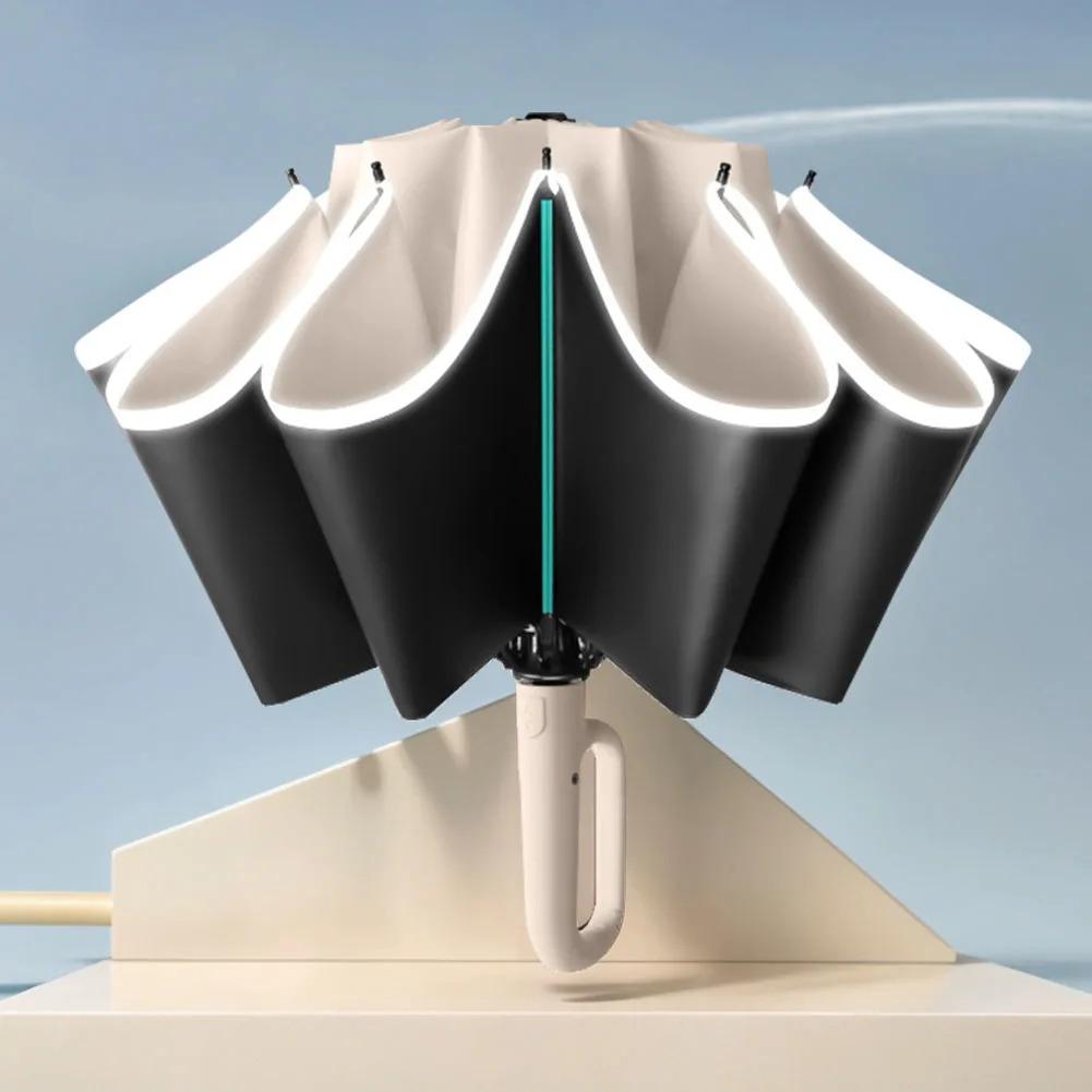 Large Folding Umbrella Automatic Open Close with Loop Handle for Rainy Days Outdoor Waterproof Steel Vinyl Unisex Green Compact Windproof