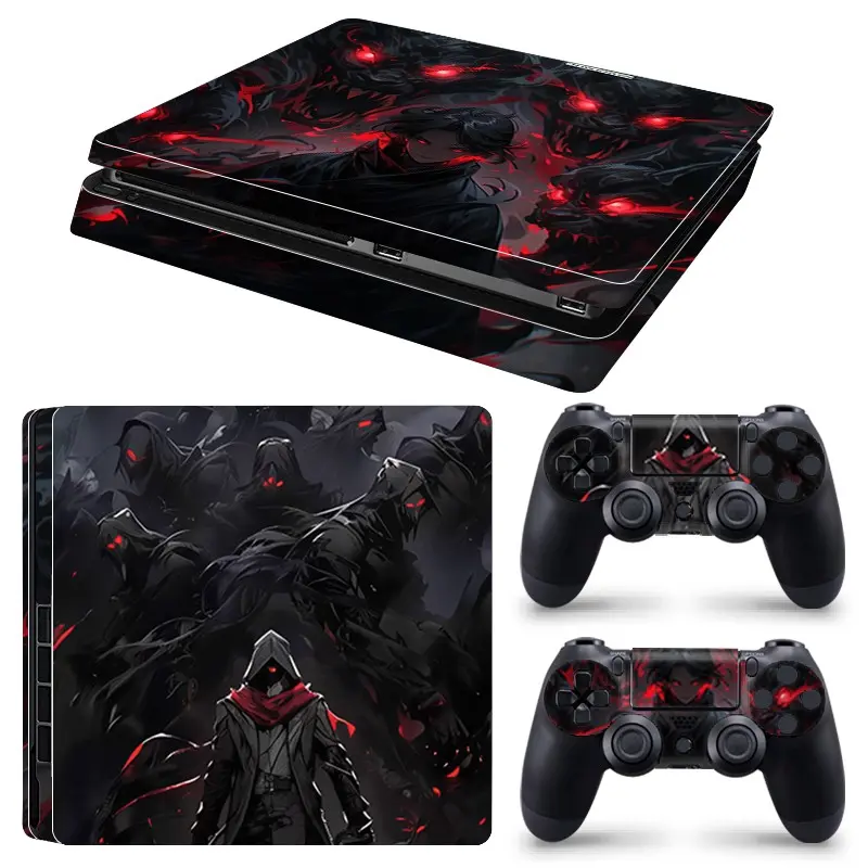 Hooded Wanderer Red Eyes Shadow Creature Dark Fantasy Art Vinyl Skin Cover for PS4 Slim Console and Wireless Controllers, Waterproof, Scratch-Proof & Long Lasting, Removable Without Residue Game Console Decor Sticker