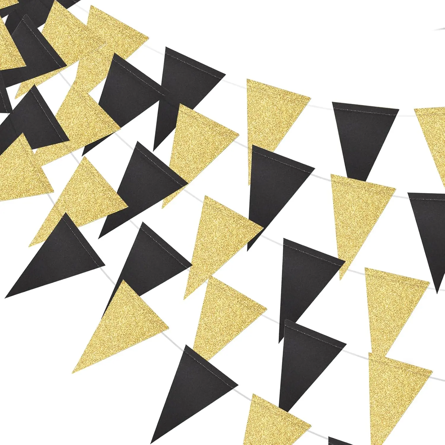 Triangle Flag Bunting Banner, 3 Pack 30   Style Pennant Banner for Wedding,  Shower, Event & Party Supplies 45 count Flags (Triangle Flag - Black  Glitter)