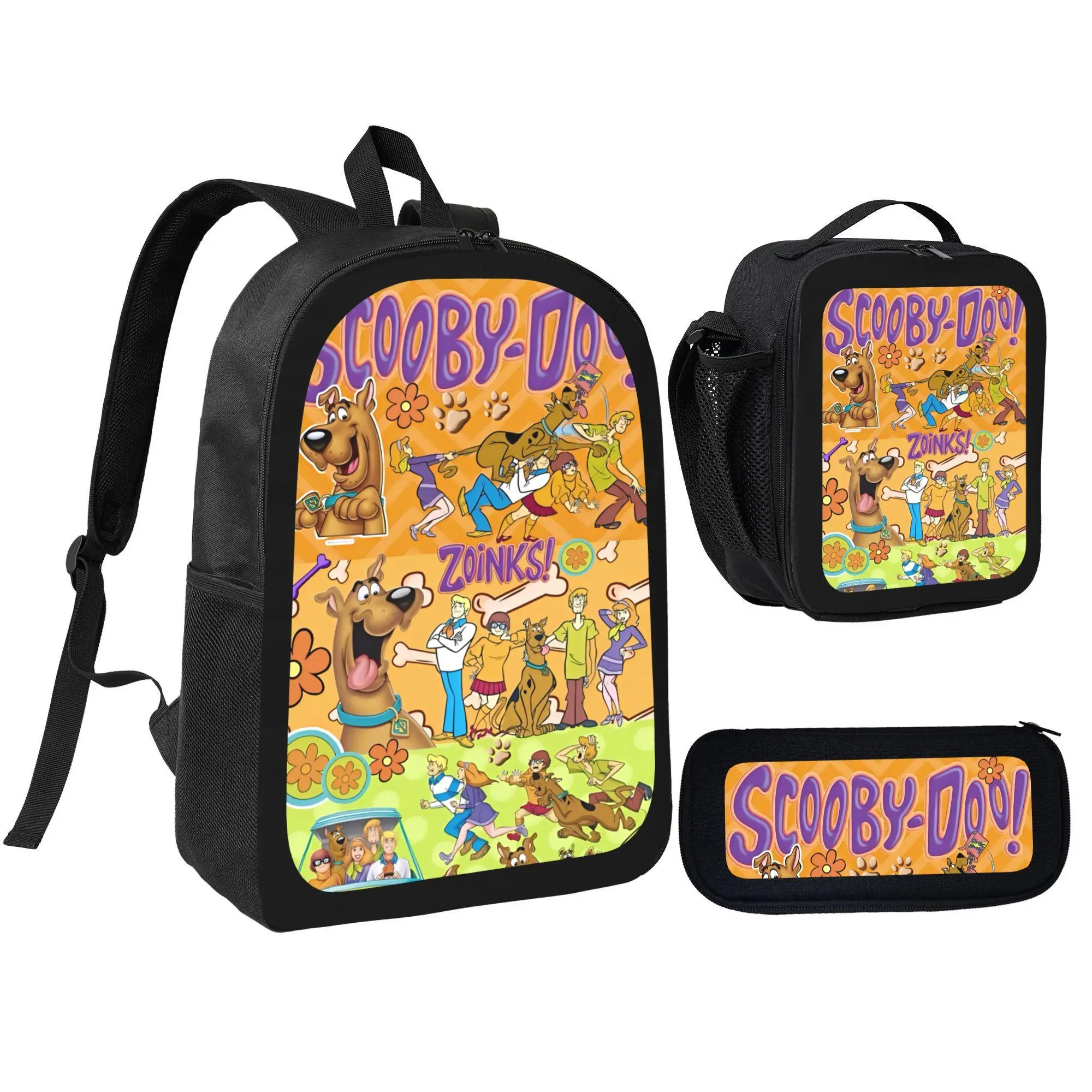 Scooby-Doo Theme Collage 3-Piece Bundle - Student Backpack, Pencil Case, Lunch Bag for Fans, Three-Piece Bundle