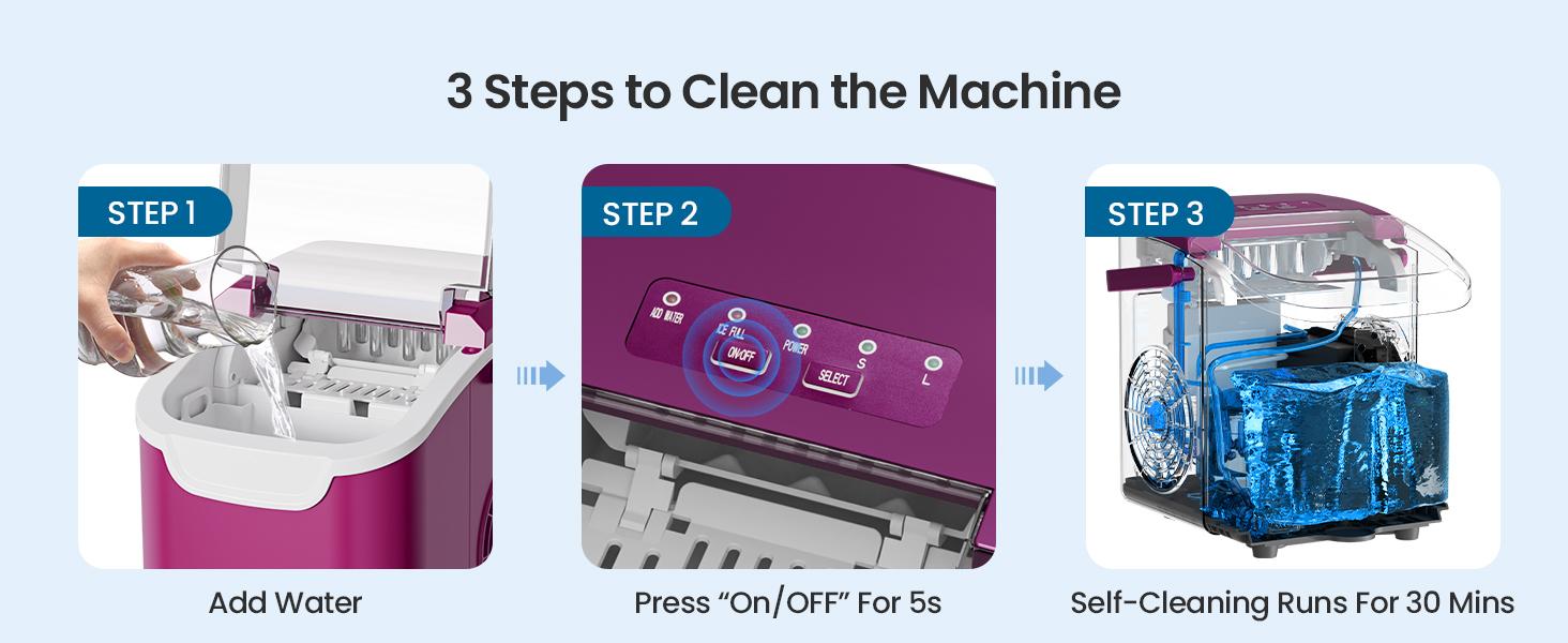 Kismile Ice Makers Countertop with Handle,8 Cubes in 6 Mins,Portable Ice Maker Machine with Self-Cleaning for Home/Office(Purple)