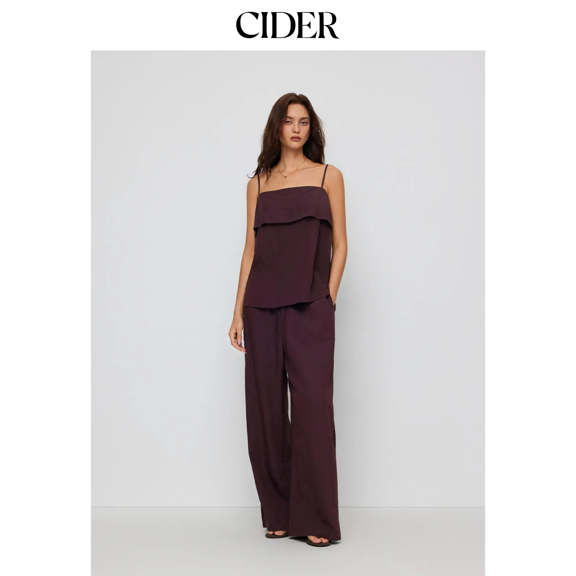 Cider Square Neck Oversized Cami Top & Mid Rise Wide Leg Trousers Set SohoChic