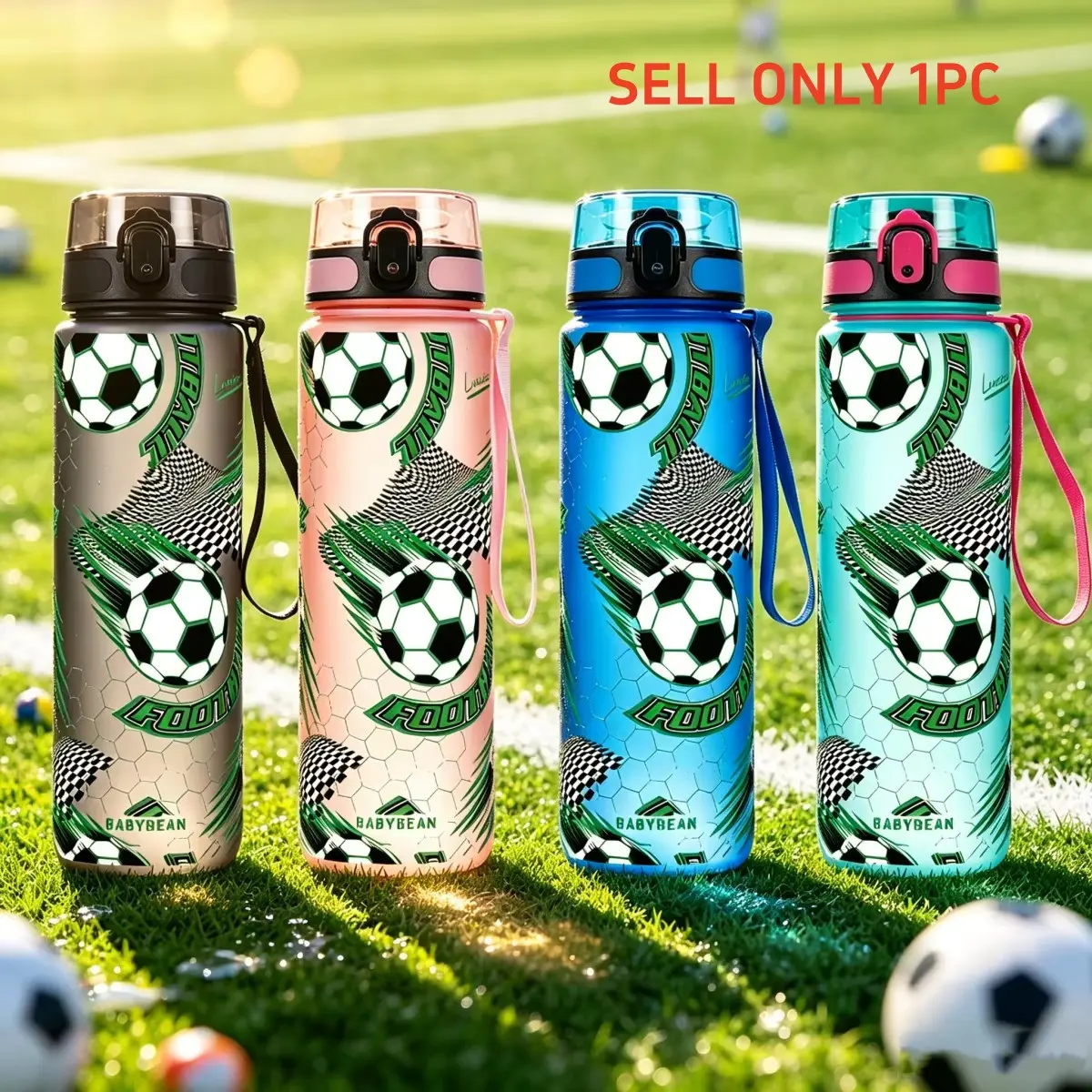 1Pc 750ml Football Pattern Kids Water Bottle Leak Proof Flip Lid Portable Sports Drink Cup For Boys Outdoor Sport