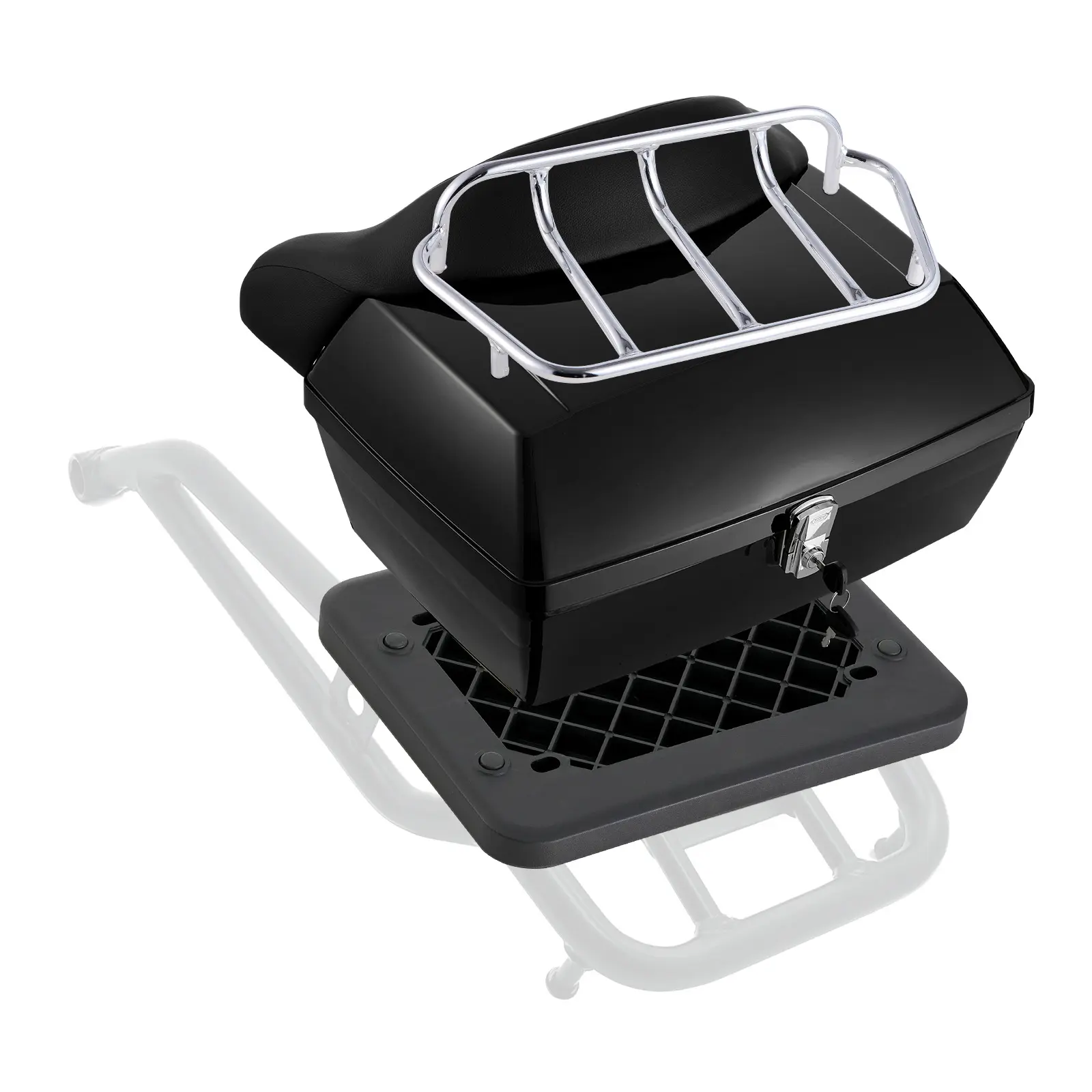 Motorcycle Top Case, Universal Durable PP Material Motorbike Tail Box with Reflective Panel, 48L Waterproof Detachable Motorcycle Top Box with Multi-Hole Base, Fit for 99% of Motorcycle Frames