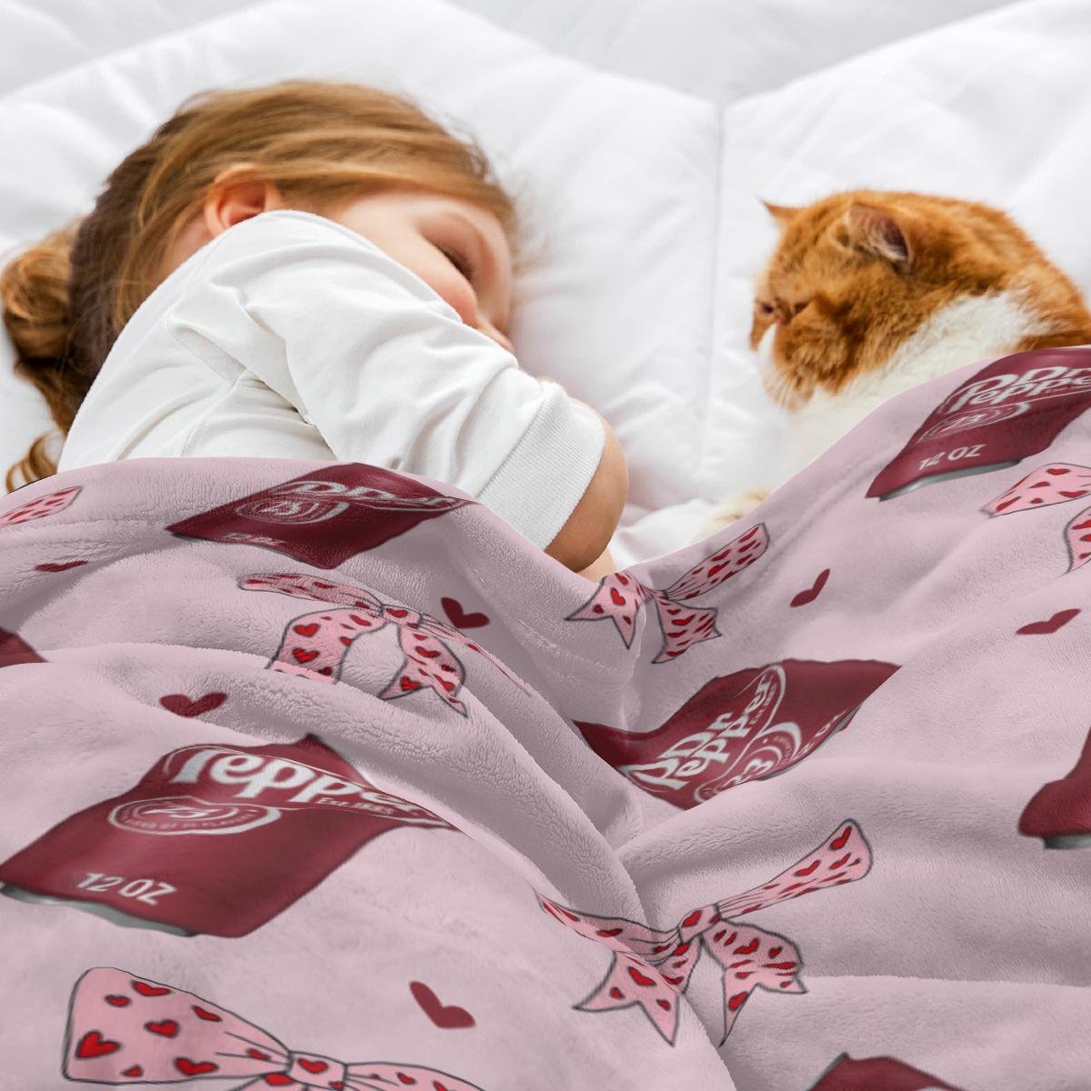 Dr Pepper Original Flavor Pink Bows with Red Hearts Flat Velvet Blanket Soft Office Bedding Blanket PlushThin Quilt Holiday Gift cozy  soft fluffy