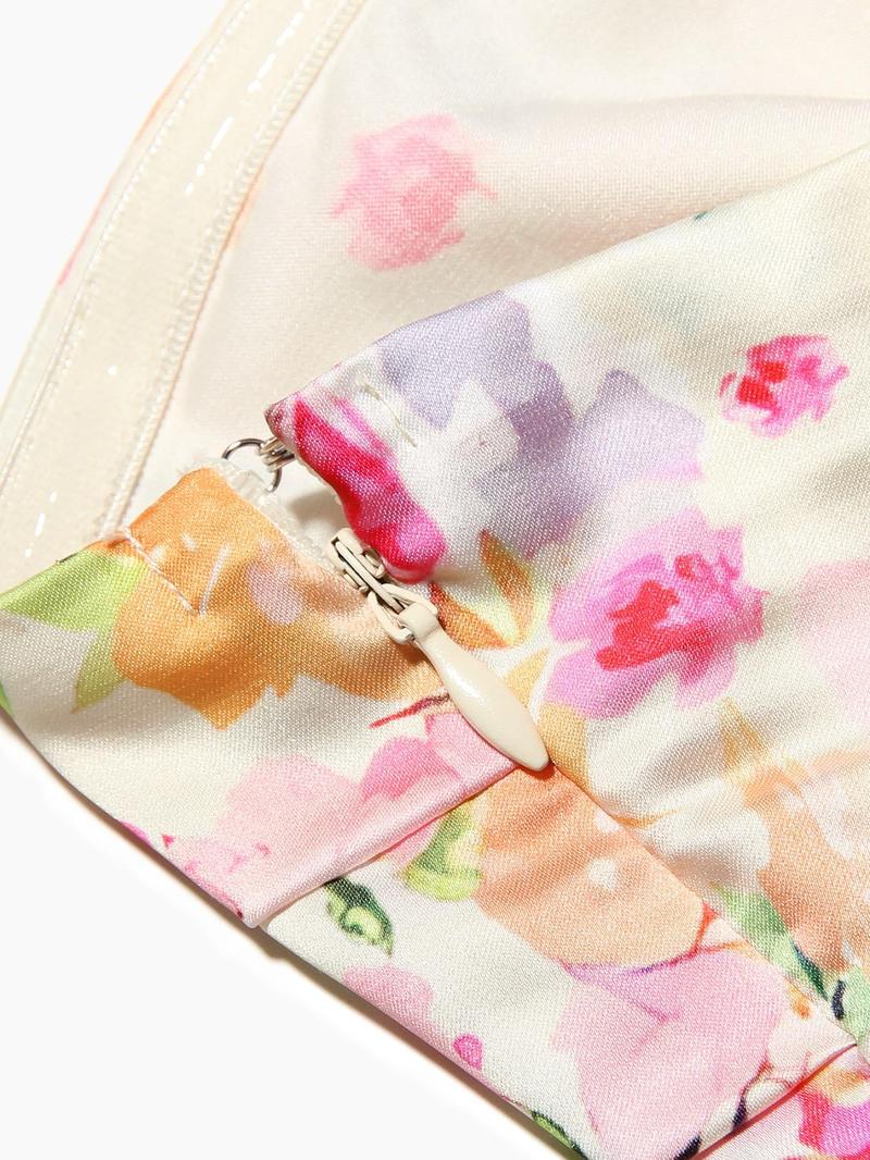 Women's Floral Print Tube Dress, Elegant Strapless Formal Sleeveless Long Dress for Party Holiday Wedding Guest, Ladies Summer Clothes