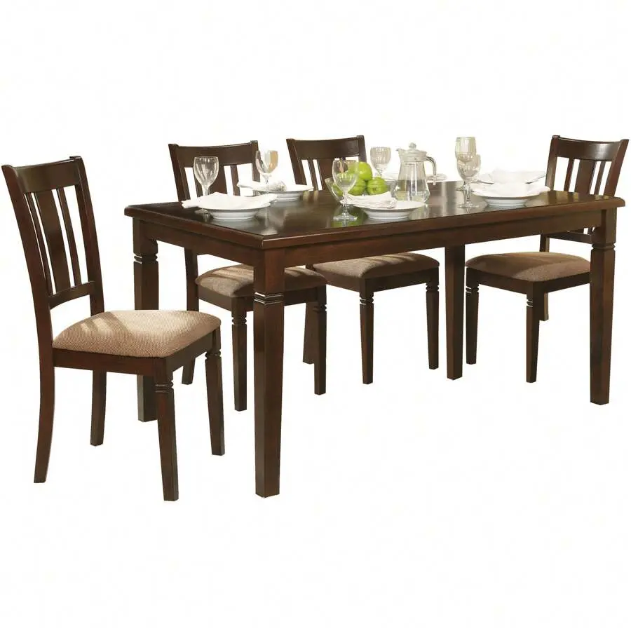 5pc Transitional Style Dining Furniture Set Table And 4x Side Chairs Upholstered Seat Espresso Finish Wood Dining Room