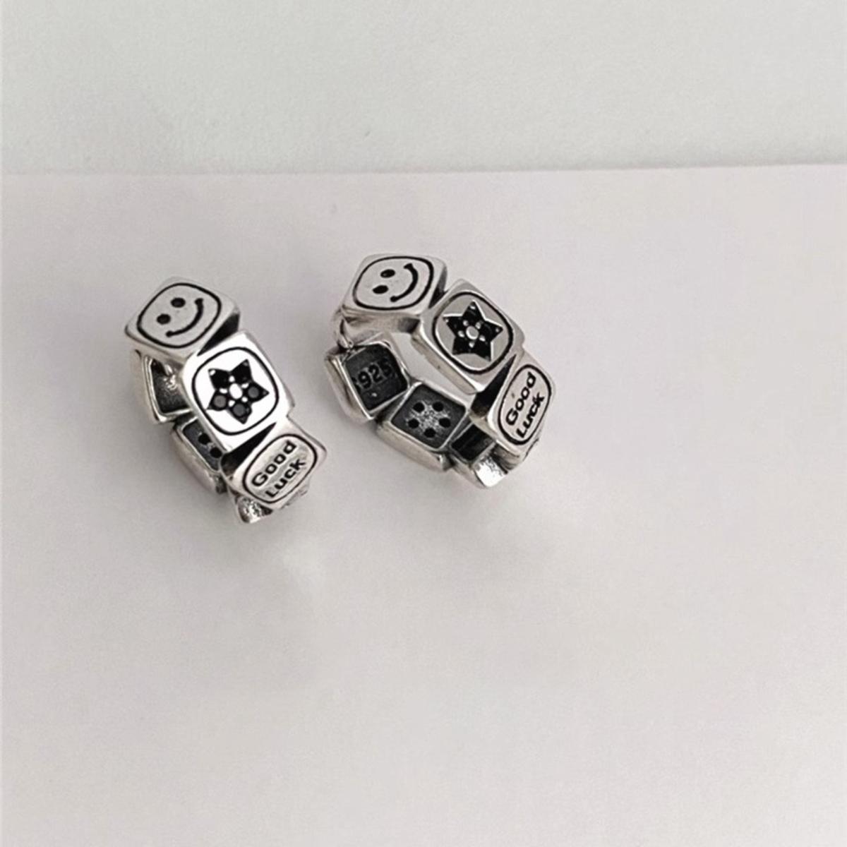 Unique design smiley face lucky earrings for women, trendy and stylish, vintage distressed, versatile and sophisticated earrings