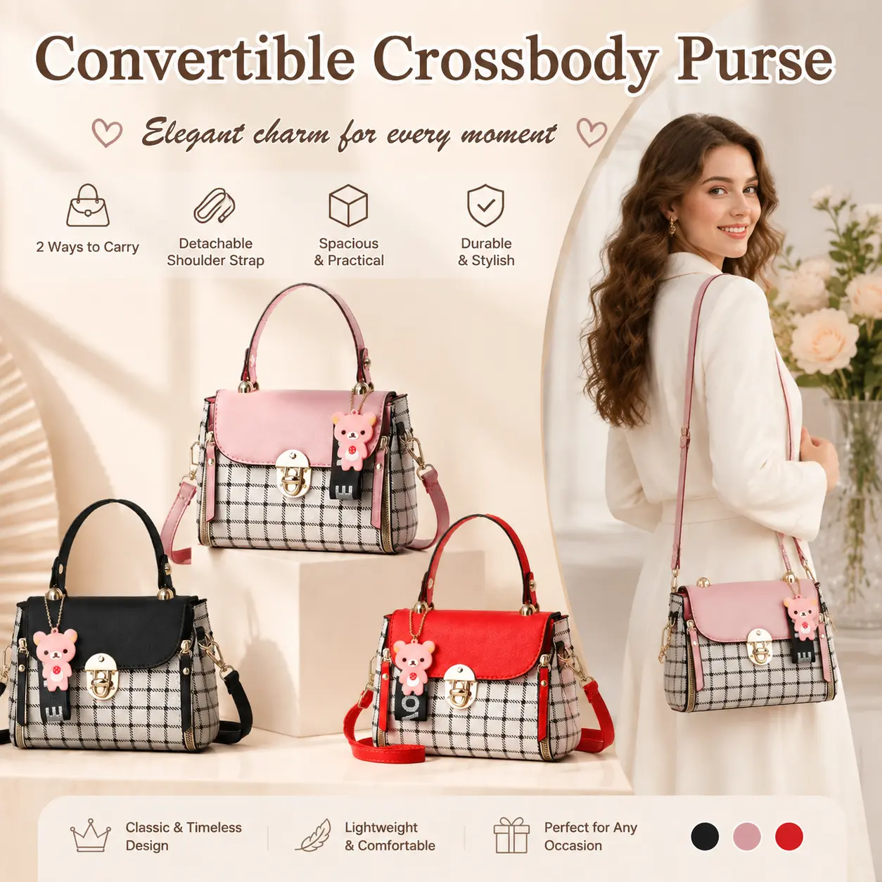 2026 Plaid Pattern Handbag, Women's Buckle Decor Flap Purse, Fashion PU Leather Crossbody Bag Gift Elegant Accessory Style,Gifts For Women, Handbag Shoulder Purse