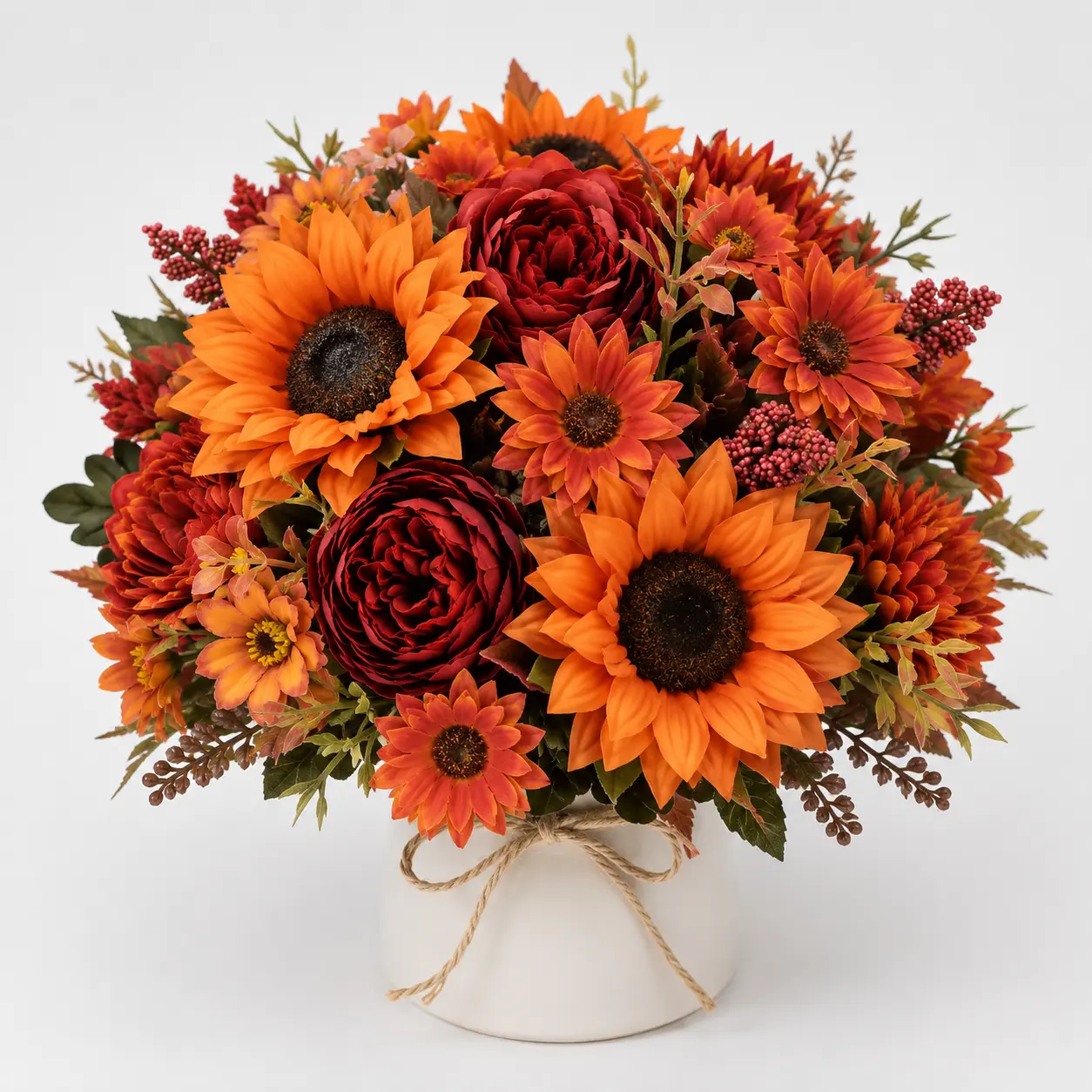 4 Bundles Silk Chrysanthemum & Artificial Peony Fake Fall Flowers Bouquet - Bendable Stems, Decoration for Home Living Room, Wedding Table Centerpieces, Vase, Indoor/Outdoor Decor (Burnt Orange)