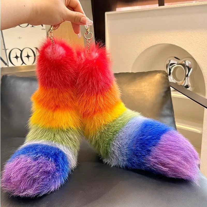 Huge Fluffy Faux Fur Fox Tail Keychain Bag Charms Therian Tail Fox Tail Keychain Fur Pendant Key Chain Plush Pendant Gift For