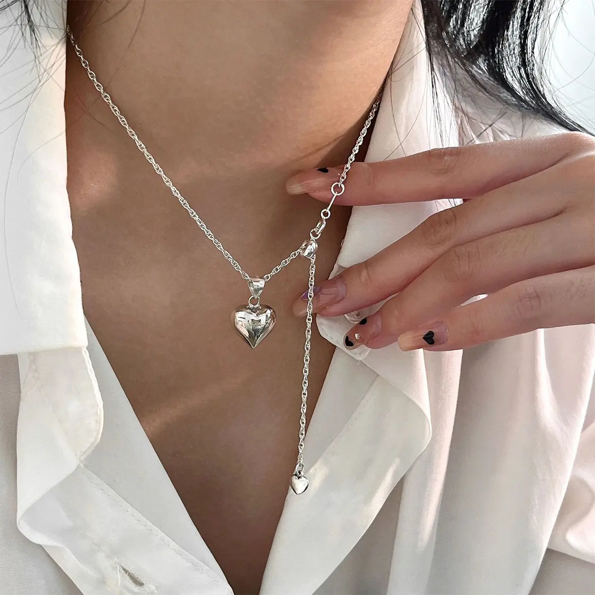 Fashion S925 Silver Heart Pendant Necklace, Suitable for Casual Wear with Unique Design - Women's Fashions Jewelry Accessory Perfect Valentine’ Day Gift, Party Necklace, Stylish Accessory, Elegant Necklace, Fine Craftsmanship, Heartshaped Jewelry,summervi