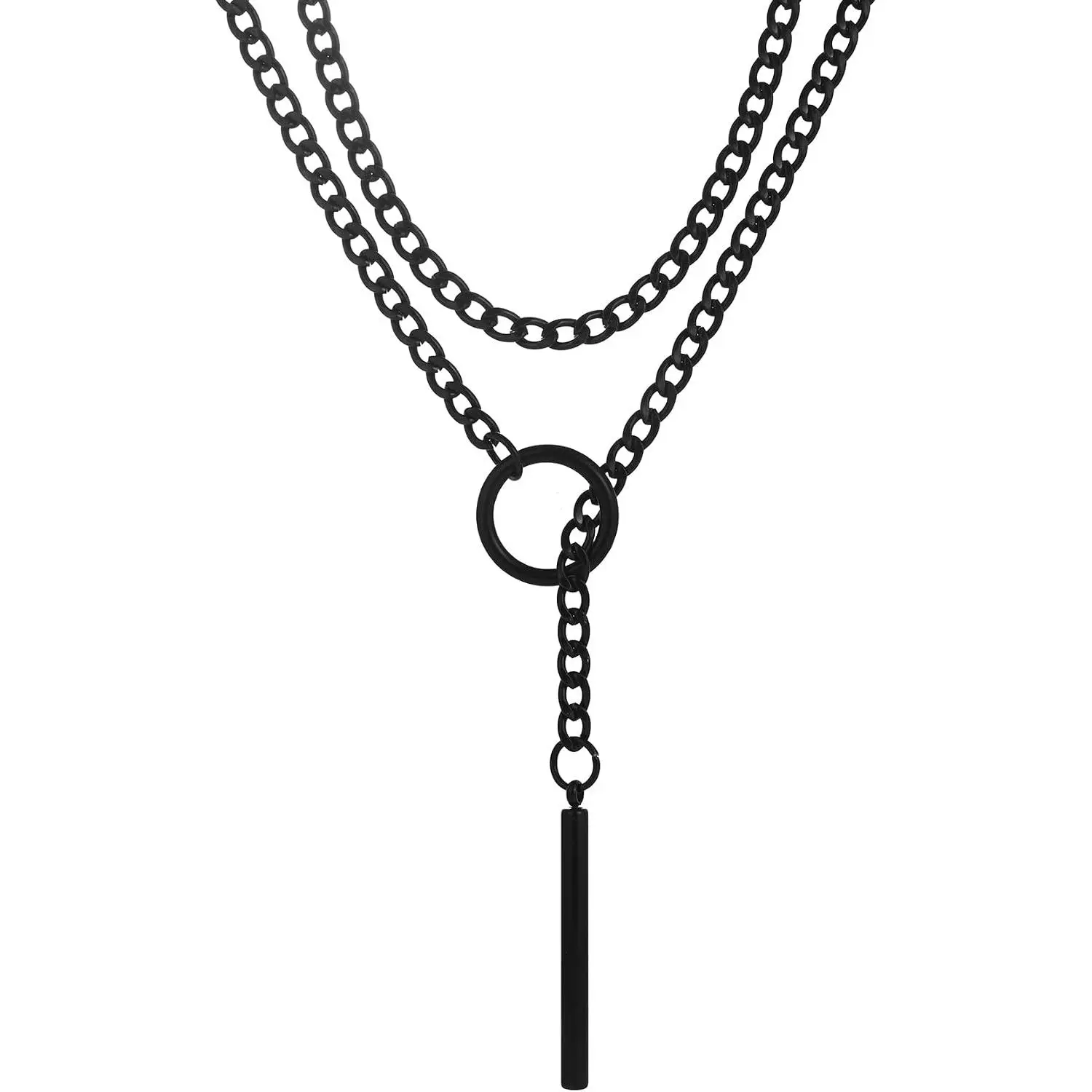 Slip Chain Necklaces for Women,Stainless Steel O-Ring Adjustable Lariat Y-Necklace,Punk Gothic Cuban  Choker Necklace for women