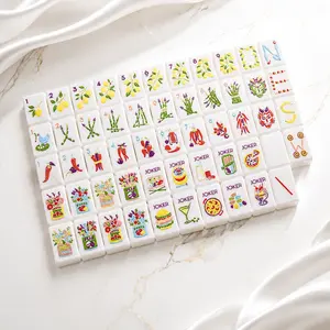Milky White Portable American Mahjong Set with Vibrant Fruit-Vegetable Themed Acrylic Tiles, Ideal for Family Gatherings and Daily Leisure