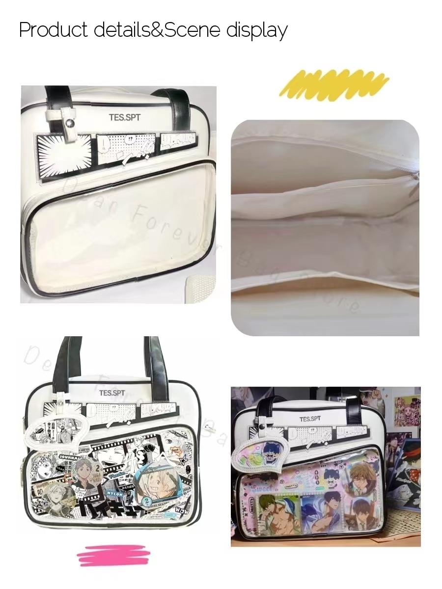Unisex Graffiti Cartoon Fashion Ita Bag Japanese Style Kawaii Shoulder Crossbody Bags Transparent Front Pocket DIY Tote Handbags