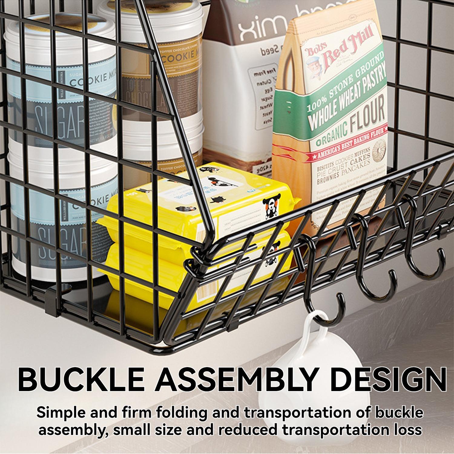 【Local Shipping】2-Pack Stackable Wall-Mounted Wire Baskets | Onion & Potato Storage with Wooden Tabletop | Countertop or Wall-Mounted Kitchen Organizer | Pantry & Counter Space-Saving Design | Rust-Resistant Metal Hanging Baskets