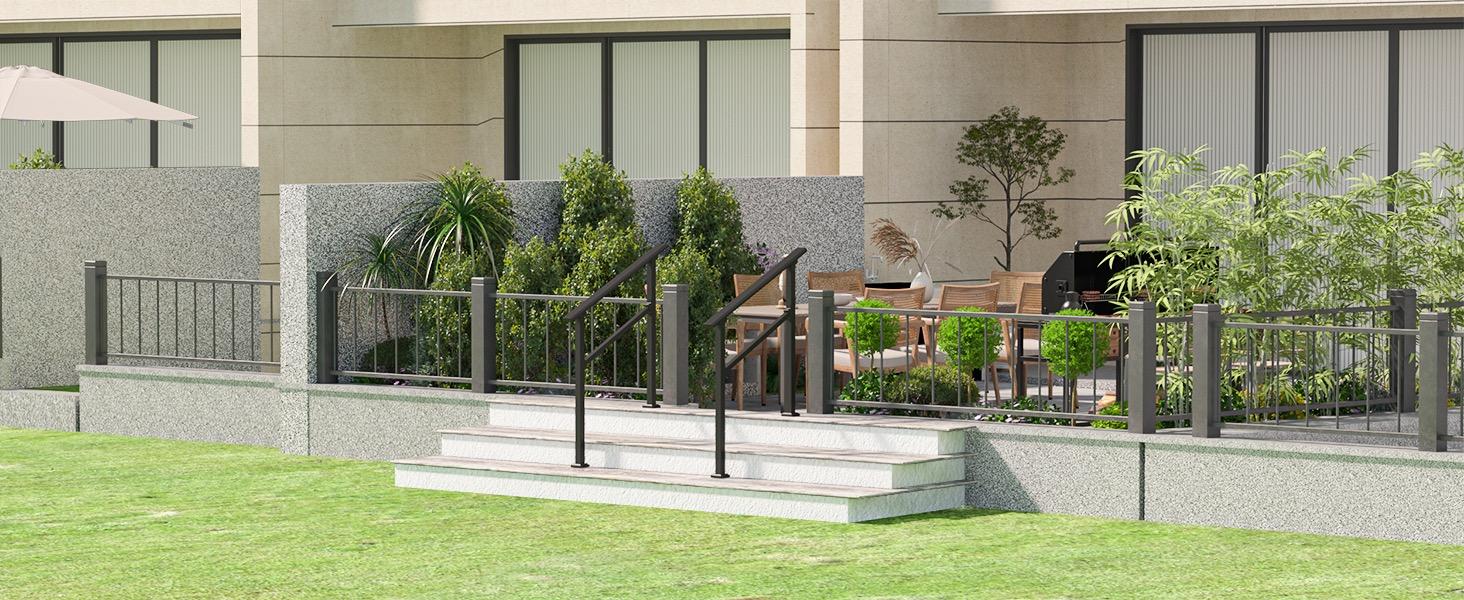 Hand Rails for Steps,Handrail & Indoor Railing Kit,Railings for Steps for Fence & Steps (1, Black-with Balusters, 2 Step)