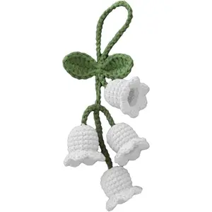Everyday Lightweight PVC Creative Knitted Floral White Orchid Keychain Charm, Crochet Flower Pendant That Attaches Effortlessly for Car Key, Purse or Phone - Boho Macrame Bag Accessory