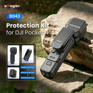 3-in-1 Protective Case Set for DJI Pocket 4, Flip Gimbal Cover, Non-Slip Silicone Body Shell, Buffer, Shockproof Anti-Scratch Anti-Dust Camera Protector with Reserved Accessory Mount Hole, Support Charging Without Case Removal, Lightweight Portable