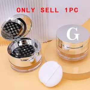 Simple Party Makeup Loose Powder Case, Round Transparent Puff Case with Sifter, Travel Cosmetic Tool, Refillable Setting Powder Jar