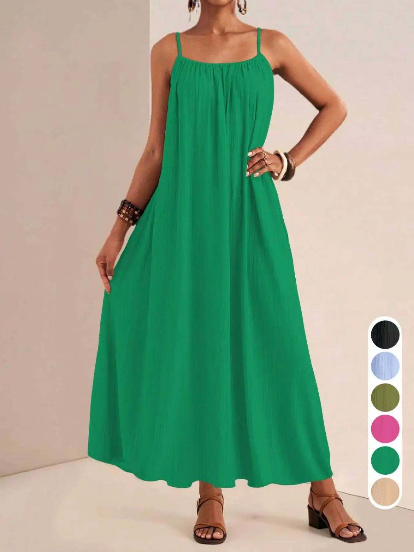 Casual Loose Halter Long Dress, Flowy Summer Vacation Dress, Comfortable Beach, Simple Elegant Minimalist Chic Fashion Sundress, New Season Style Ff2629