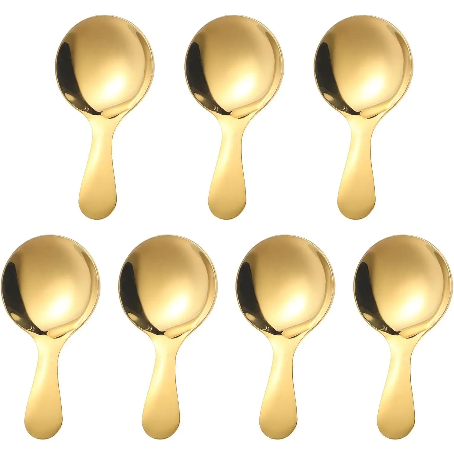 7 PCS Golden Short Handle Spoons Scoops Stainless Spoons Mini Scoops for Canisters Small Coffee Scoops Candy Scoops for Salt Sugar Condiments Coffee Tea Dessert