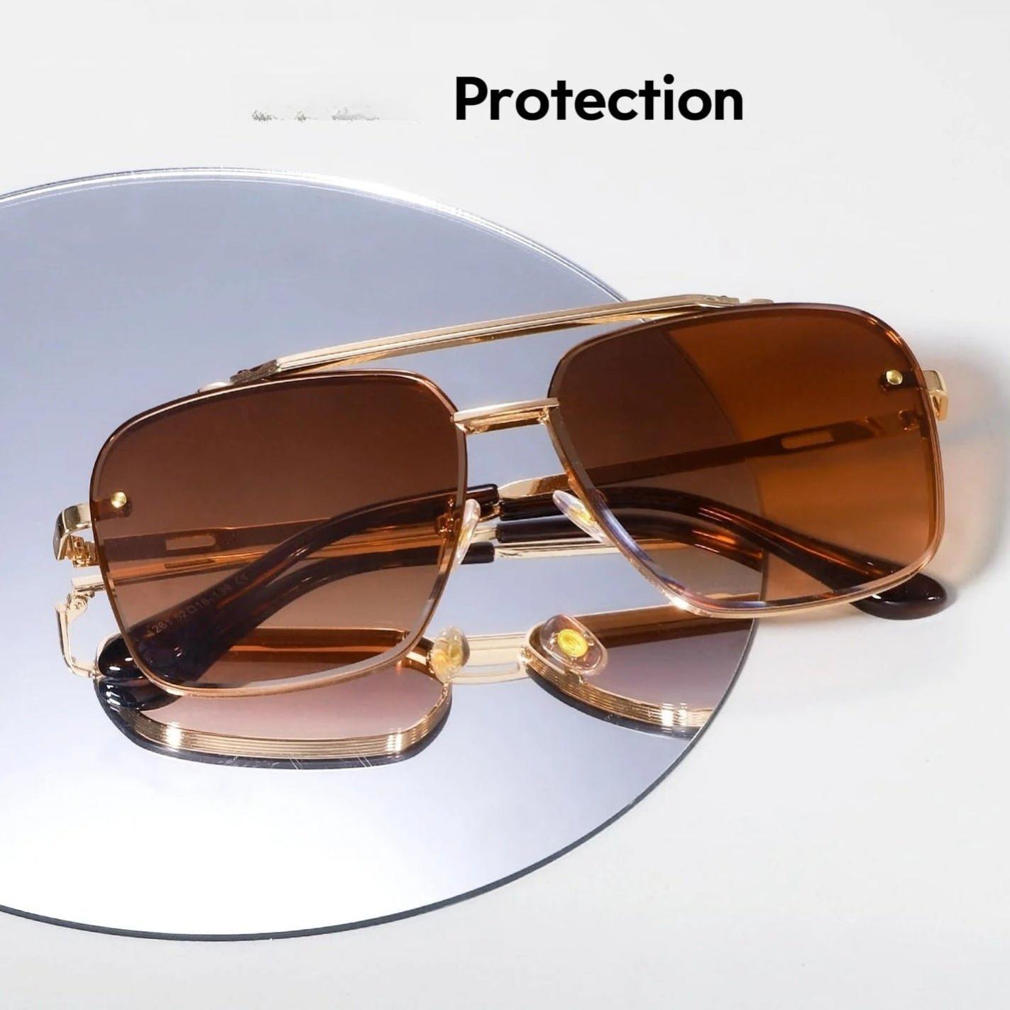 Retro Gradient Sunglasses with UV400 Protection - Oversized Gold-Tone Metal Frame for Unisex Style - High-Contrast Vision & Durable Polycarbonate Lenses#RetroSunglasses #GoldFrameSunglasses #UnisexFashion #HighContrastLenses #TikTokFashion