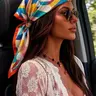 1pc 90cm Floral Print Women's Square Scarf, Elegant Fitted Unlined Headscarf, Sun Protection Hijab, Travel Essential Hair Accessory, Scarf for Hair