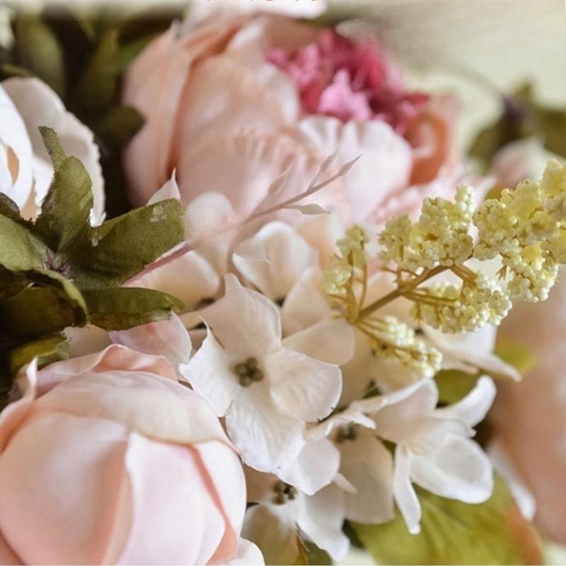 High Quality Artificial Mixed Flower Peony Hydrangea Flower Bouquet Set for Wedding Party Home Decor Christmas Halloween Table Centerpiece Living Room Dining Room Decoration Mothers Day Gift Ins Style Faux Floral Arrangement