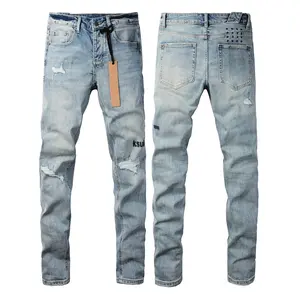 Men's jeans, casual and comfortable style, ripped fashion jeans, slim fit stretch jeans