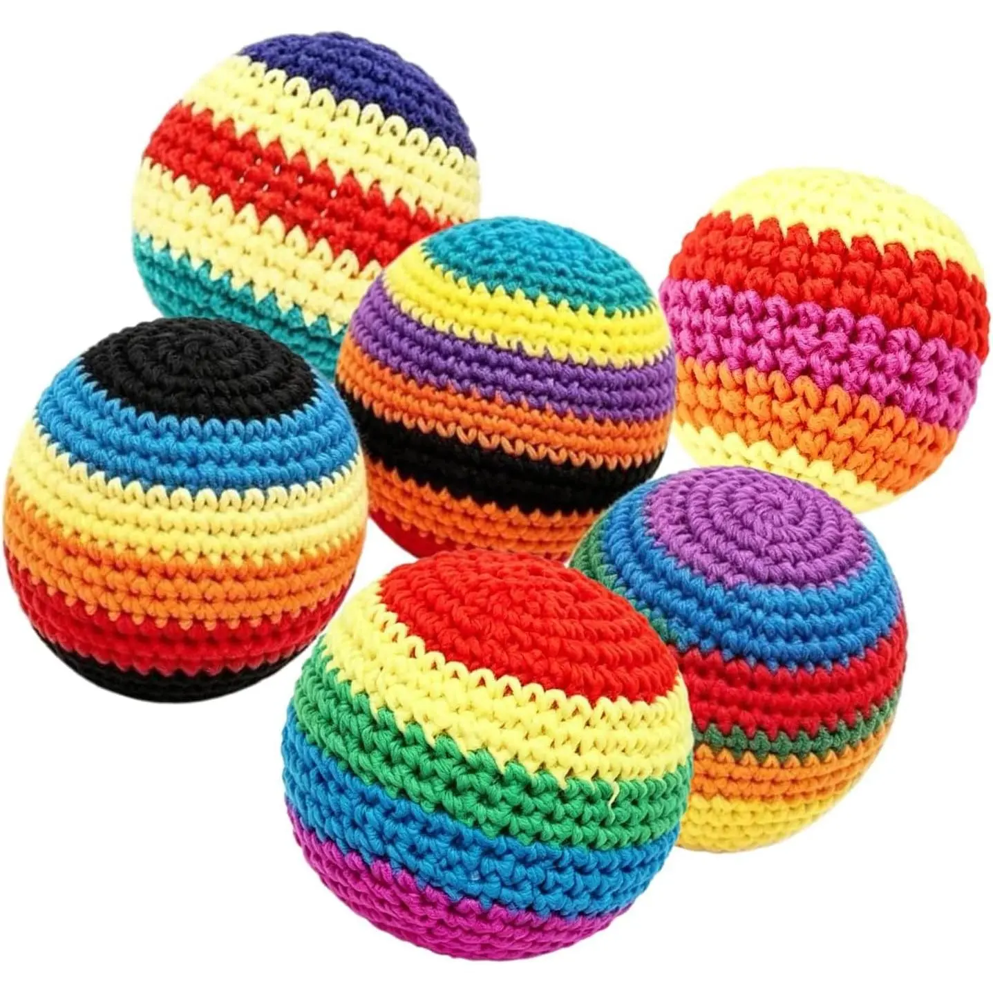 Hacky Footbag Sack Set, Colorful Handmade Knitted Kick Balls, Sand Filled Durable Cotton Juggling Toss Bags for Kids Adults, Outdoor Games, Playground, Party & Travel