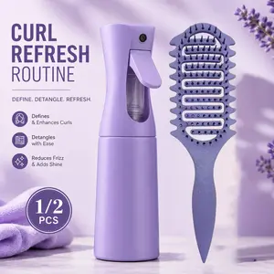 Vent Curl Styling Hair Brush with Spray Bottle for Detangling & Defining Curls, Lightweight Set for Wavy & Curly Hair, Easy Daily Styling & Frizz Control, Detangling Hairbrush, Detangler Brush, Curling Brush, Anti Tangle Brush