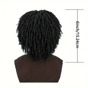 Unisex 6 Inch Afro Dreadlock Wig with Headband, Curly High‑Density Synthetic Faux Locs, High‑Heat Resistant Rose Net Cap, Daily Wear Protective Style