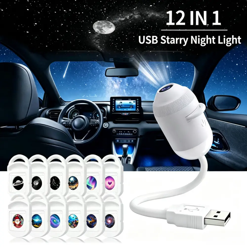 2-in-1 Car Star Sky Projection Night Light, Dual Mode Projector Light, USB Portable, Soft Eye Protection, Soothing Ambient Light, Car Interior Decor Light, Sleep Aid Companion for Adults and Kids, Romantic Galaxy Ambient Light for Home Bedroom Decoration