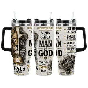 Man of God Lion of Judah 40oz Tumbler, Christian Faith Tumbler for Men, Armor of God Prayer Warrior Cup, Inspirational Jesus Gift for Husband, Dad, Pastor or Christian Men