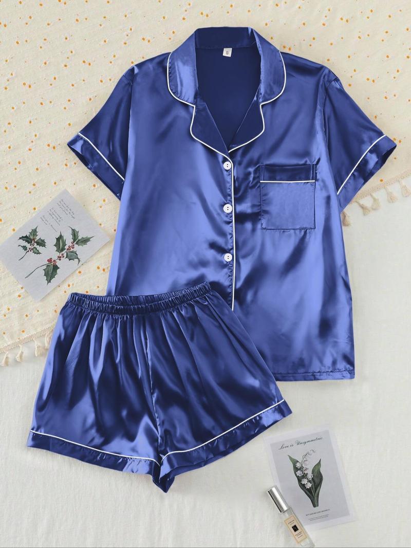 【Valentine's Day】Women's Two-piece Shirt & Shorts Satin Pajamas Set, Ladies Summer Sleepwear 【Valentine's Day】Women's Two-piece Shirt & Shorts Satin Pajamas Set, Ladies Summer Sleepwear