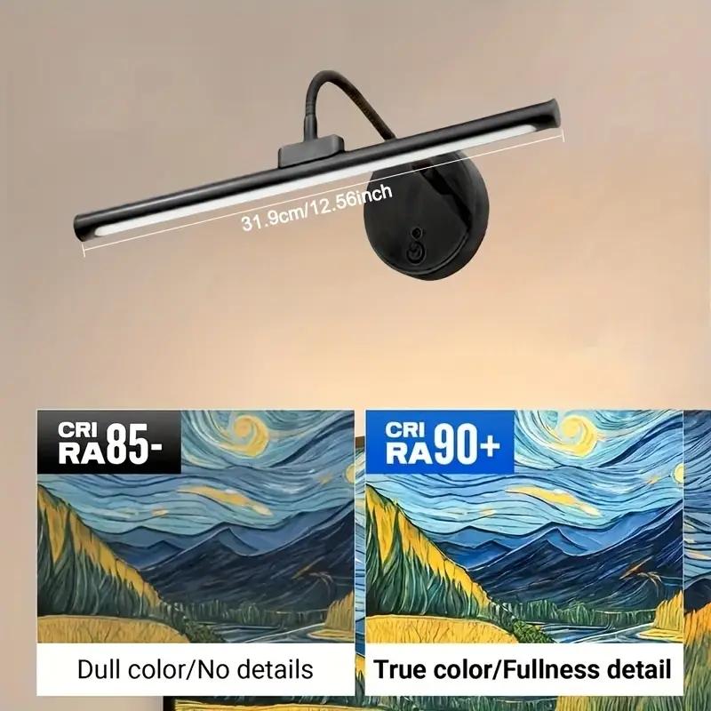 USB Rechargeable Wall Mounted Light, Dimmable Picture Light with Remote Control, Novelty Lighting for Wall Painting, Gallery Art, Painting, Portrait
