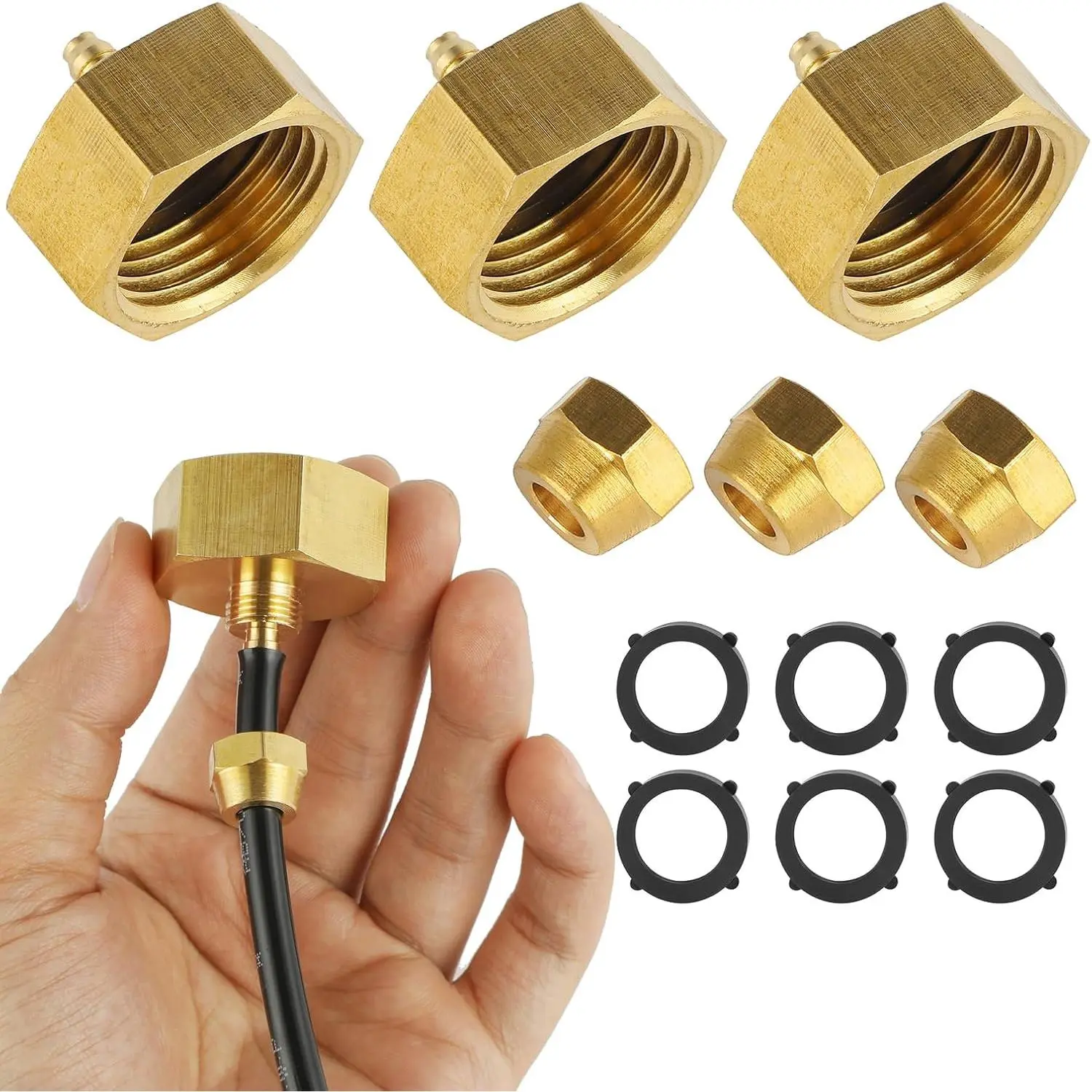 3-Set Brass Garden Hose Adapters, 3/4-in Female Thread to 1/4-in Irrigation Tubing Connector for Faucet Drip Irrigation Systems, DIY Projects, 1/4'' Irrigation Tubing Connector