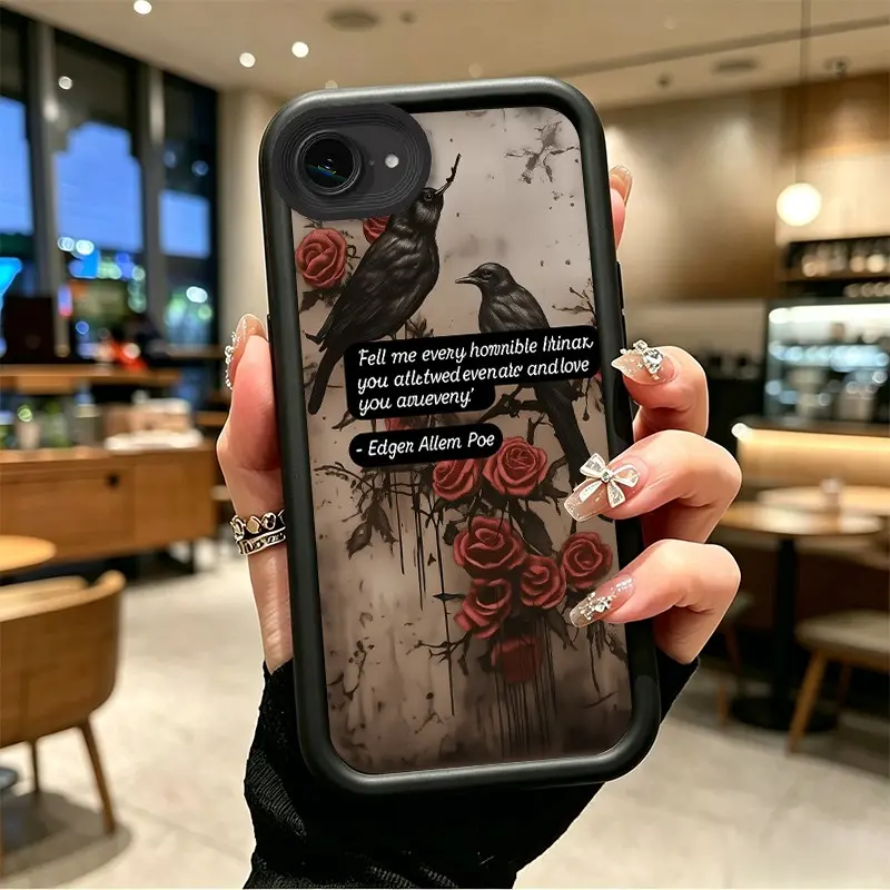 Phone case for iphone 16E 17E Enhanced Peotection TPU Shockproof Gothic Raven & Rose Edgar Allan Poe Dark Aesthetic Case soft silicone Celestial Eye Layered Phone Case boboiptyjt59564