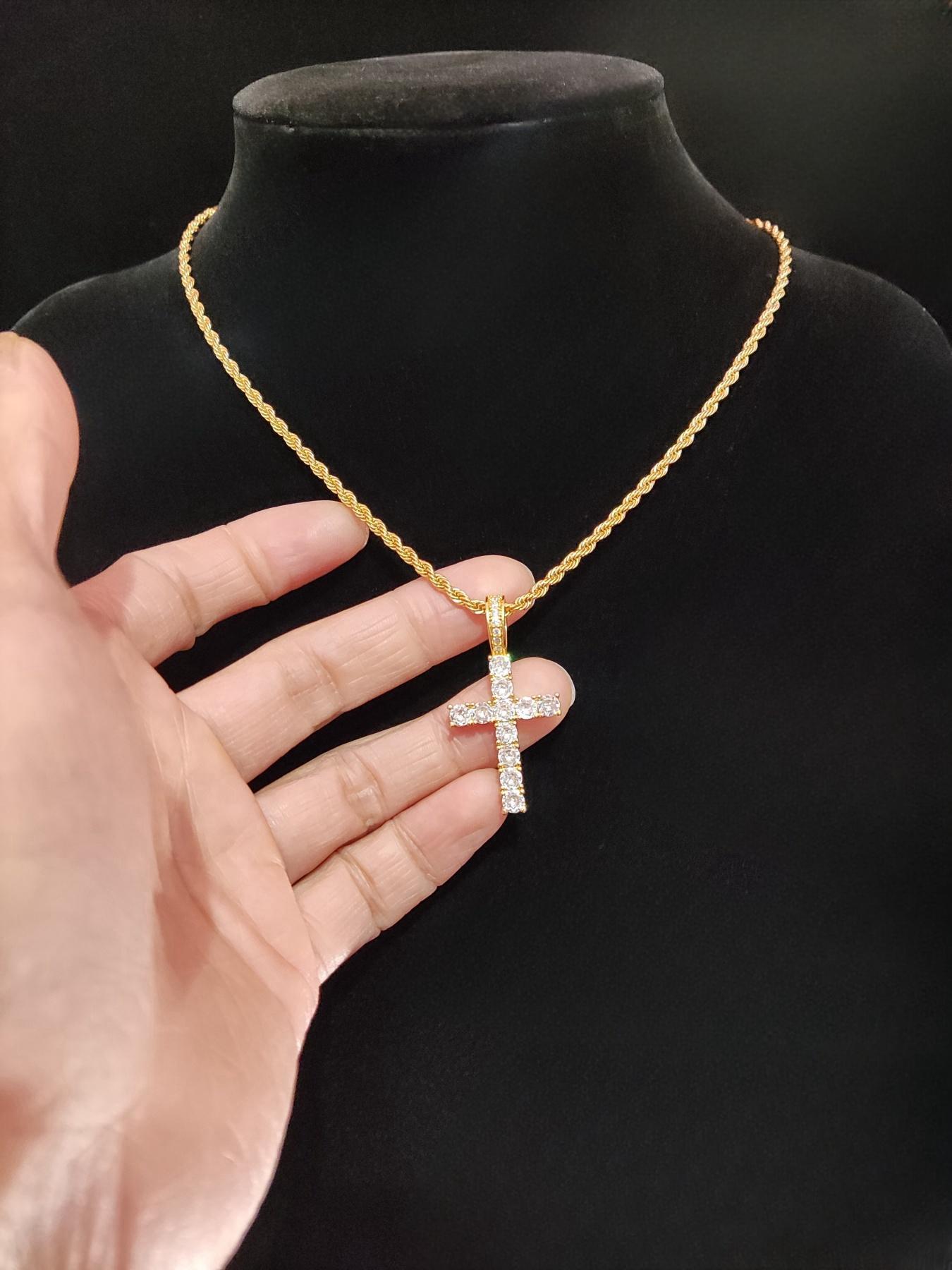 Rhinestone Cross Twist Chain Pendant Necklace for Men & Women, Cross Chain Design, 1 Piece Hip Hop Jewelry for Party, Daily Clothing Decor, Trendy All-match Jewelry for Birthday Gift, Exquisite Jewelry Gift