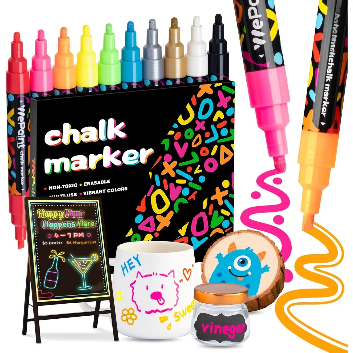 Tip Liquid Chalk Markers, Dry Erase Marker Pens 10 Pack | Erasable Chalk Marker,  Water-Based Chalkboard Marker for Glass, Mirrors,  Windows, Blackboard, Menu & Signs